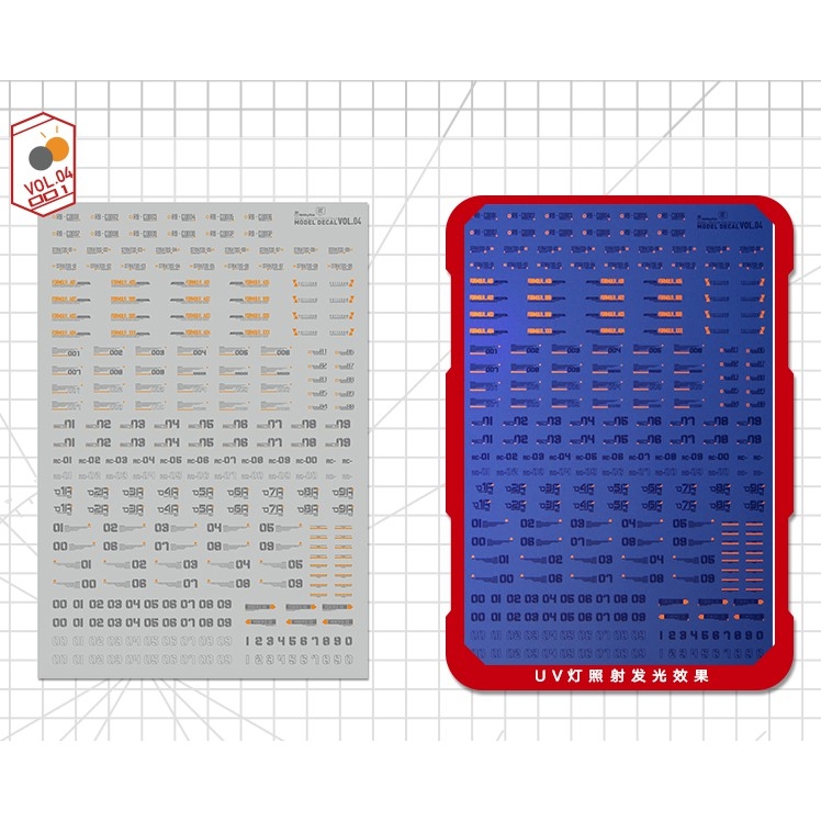 Decal nước dán mô hình Vol2 Vol4 số chữ huỳnh quang UV Warning Caution number Hobby Mio các loại