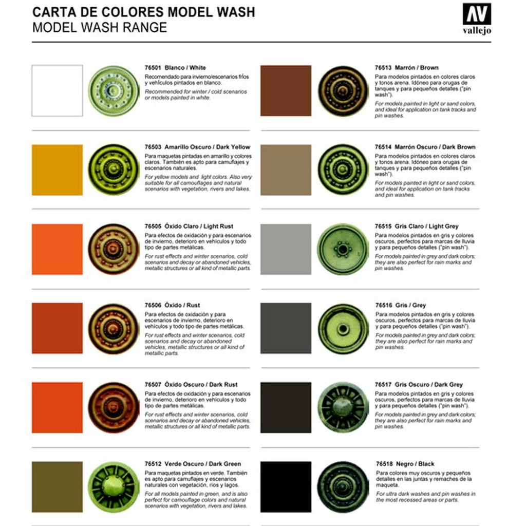 Sơn nước Acrylic Vallejo WASH tạo hiệu ứng mài mòn thời tiết AV 76505 76516 các loại