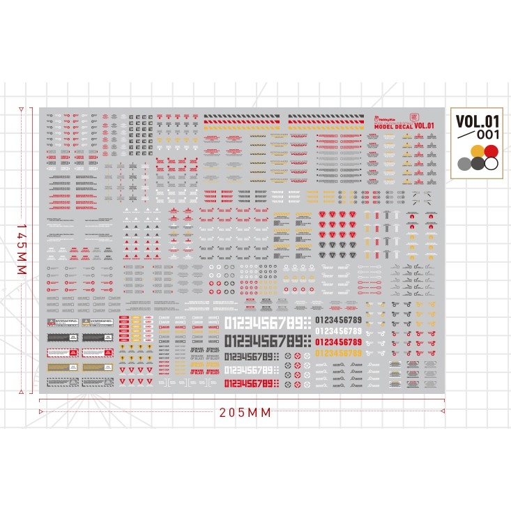 Decal nước dán mô hình Vol1 MHG số chữ huỳnh quang UV Warning Caution number Hobby Mio các loại
