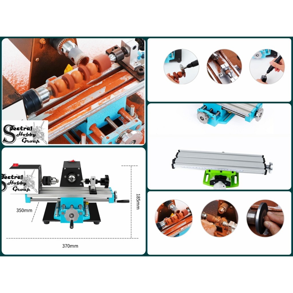 Máy tiện mini hạt chuỗi gỗ 2 motor để bàn kiêm khoan mài khắc đa năng Desktop Lathe machine LONGXIANG