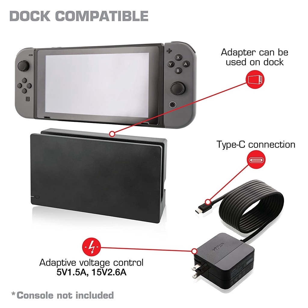 Bộ sạc nhanh Type C cho nintendo switch và các thiết bị mobile 15V 2.6A / 5V 1.5A Fast Charge NS NYKO