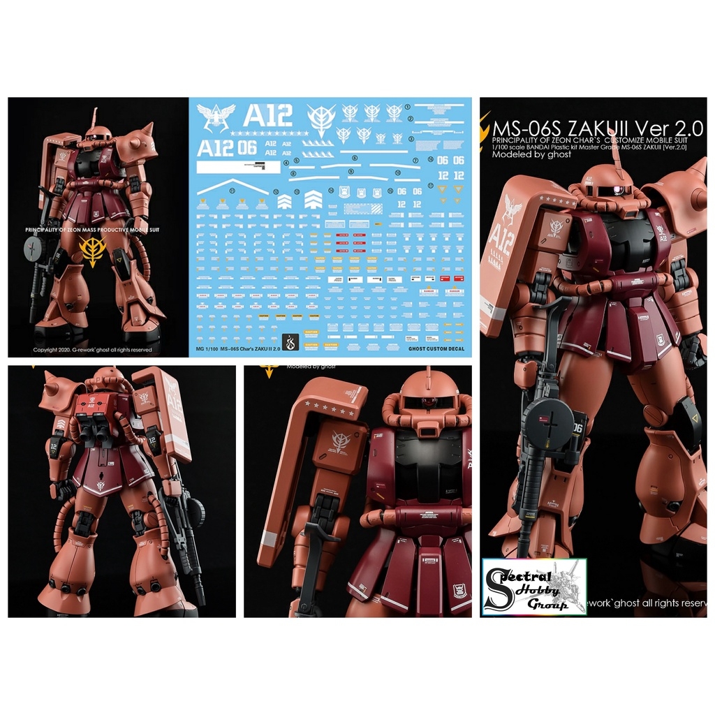 Decal nước dán mô hình Zaku UC các loại PG MG RG HG 1/48 phantom black tri stars matsunaga Water sticker