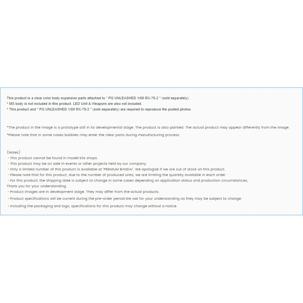 Phụ kiện mô hình bộ giáp clear color body cho PG RX-78-2 2.0 RX78 Unleashed Bandai