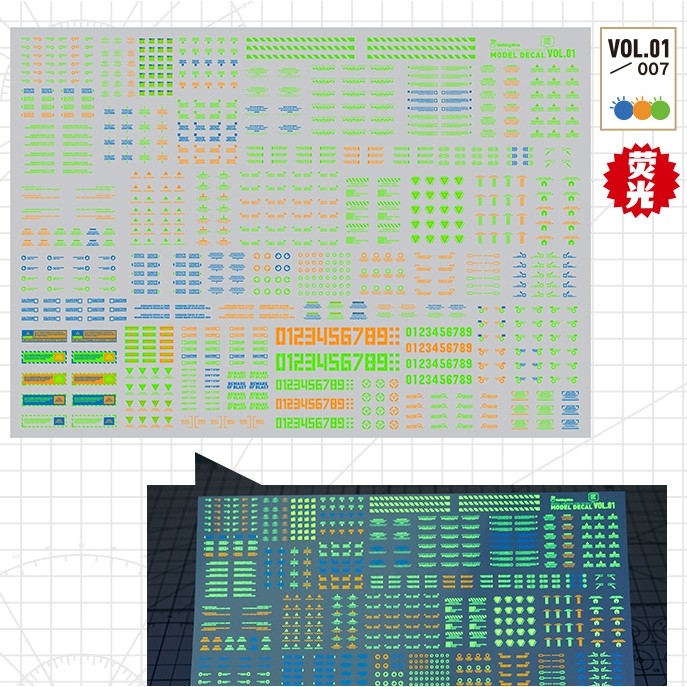 Decal nước dán mô hình Vol1 MHG số chữ huỳnh quang UV Warning Caution number Hobby Mio các loại