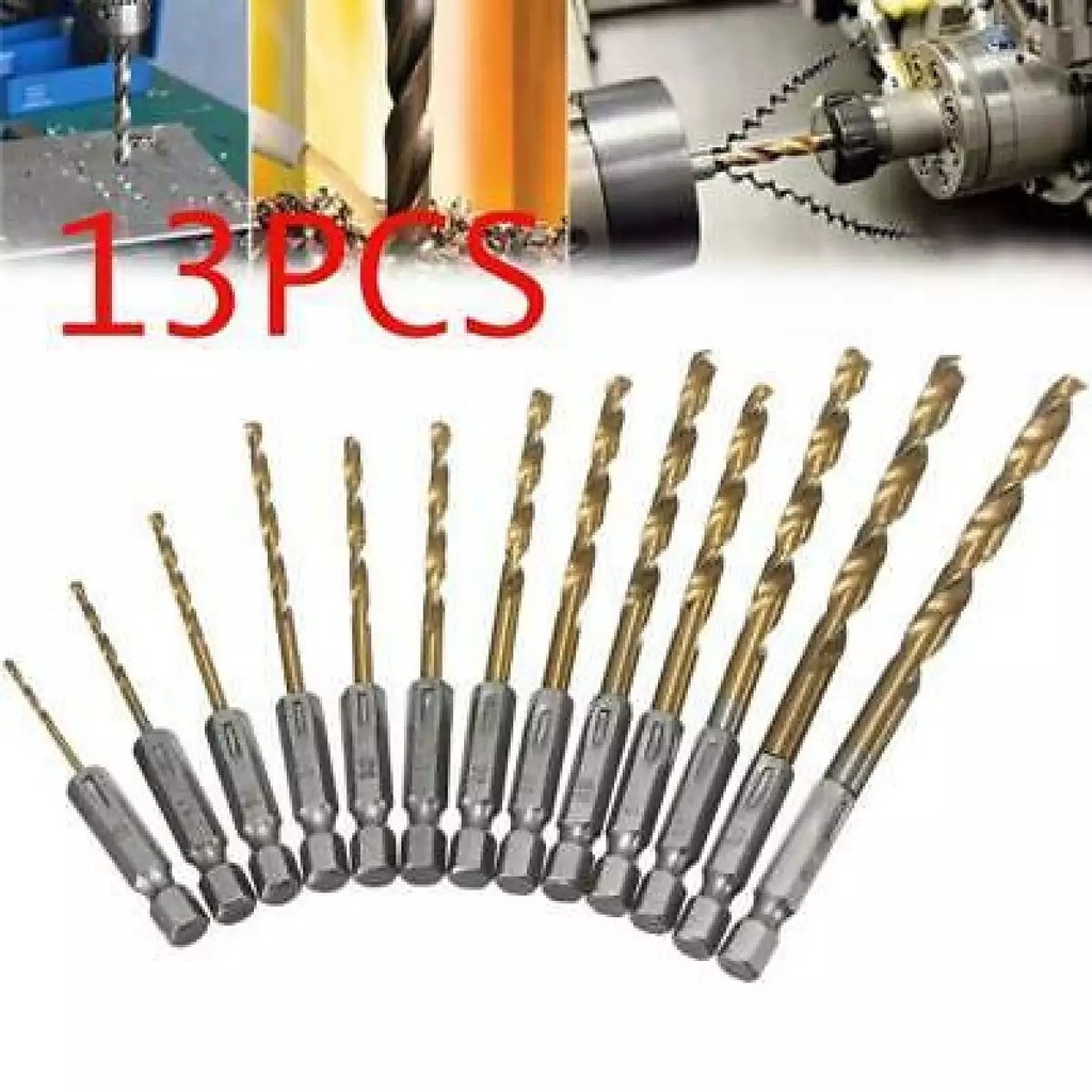 Bộ Set 13 mũi khoan gỗ nhôm mica nhựa tốc độ cao bằng thép TITAN 1.5 - 6.5mm HSS chuôi lục