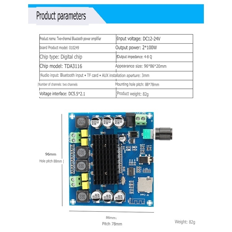 Mạch khuếch đại âm thanh HIFI 2.0 bluetooth 5.0 100W *2 chất lượng cao Digital Audio Amplifier