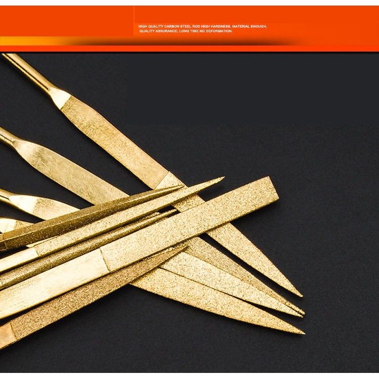 Dụng cụ nhám dũa mô hình mini bộ 10 cây Diamond file titanium plated metal jade grinding