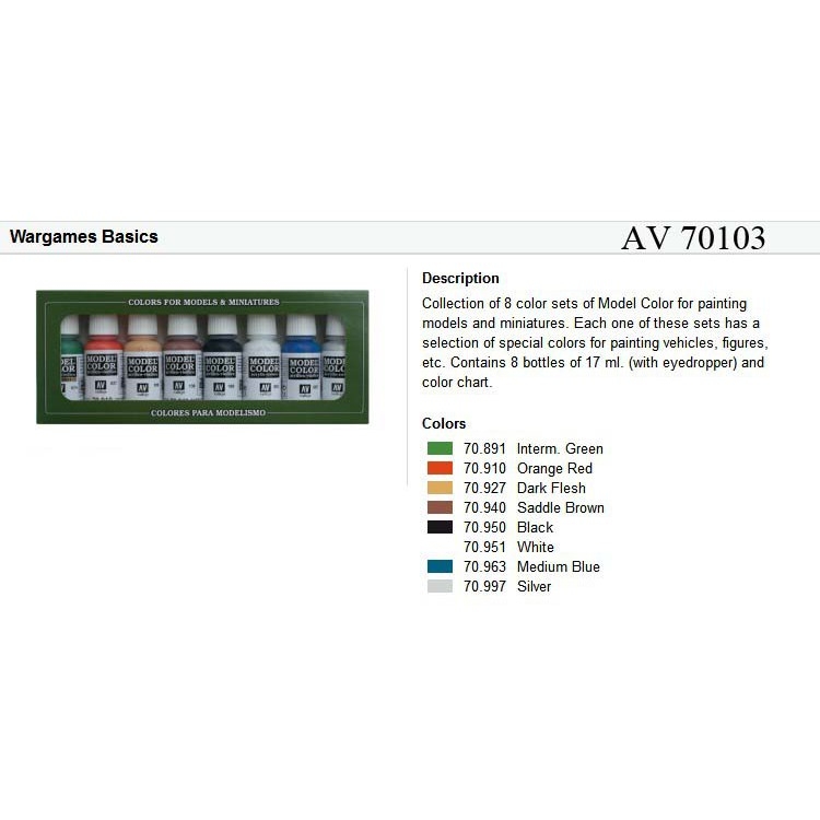 Bộ sơn AV Vallejo model color set 8 color màu quân sự màu da skintone các loại ...
