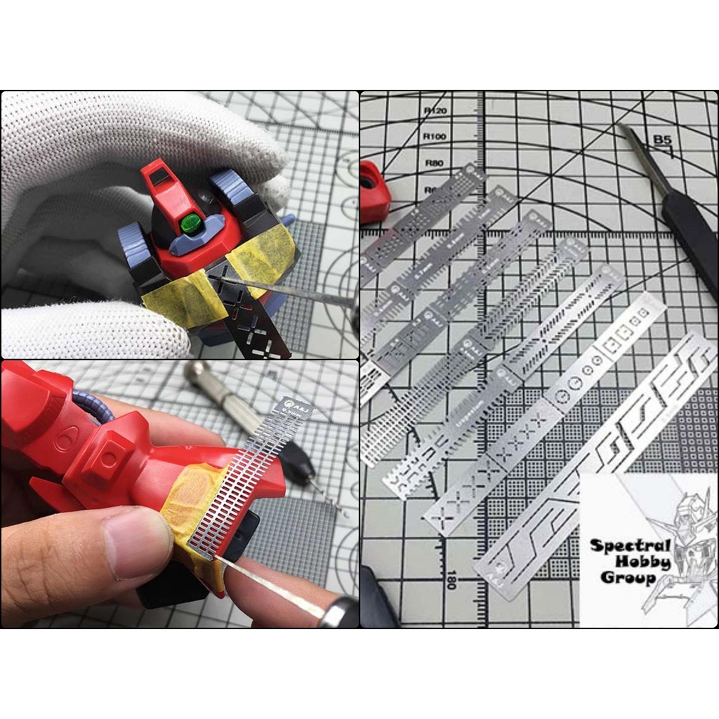 Dụng cụ hỗ trợ kẻ tạo line ALEXEN metal masking Edge Engraved AJ0090 0091 0092 0093 gundam Template