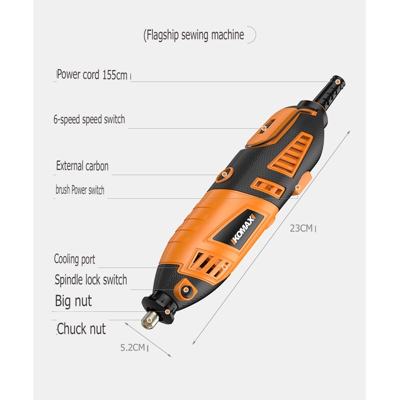 Dụng cụ KOMAX máy khoan cưa cắt mài thẳng cầm tay 260W Electric Grinder Straight Drill Brush 220v