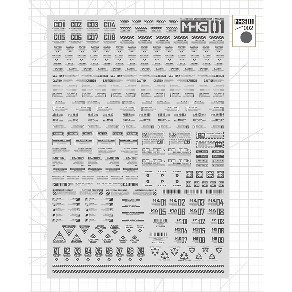 Decal nước dán mô hình Vol1 MHG số chữ huỳnh quang UV Warning Caution number Hobby Mio các loại