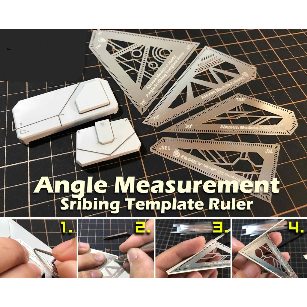 Dụng cụ hỗ trợ kẻ tạo line ALEXEN metal masking Edge Engraved AJ0090 0091 0092 0093 gundam Template