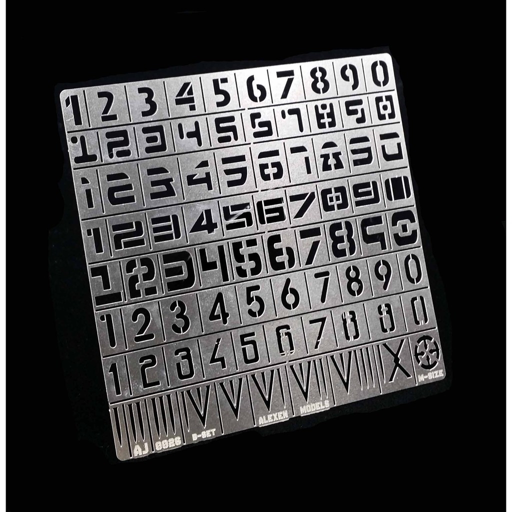 Dụng cụ Alexen metal masking chữ Gothic Font và số number AJ0025 0026 0045 0046 0047 template tool