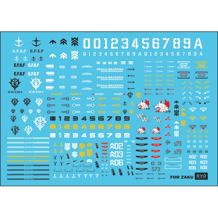 Decal nước dán mô hình Zaku UC các loại PG MG RG HG 1/48 phantom black tri stars matsunaga Water sticker