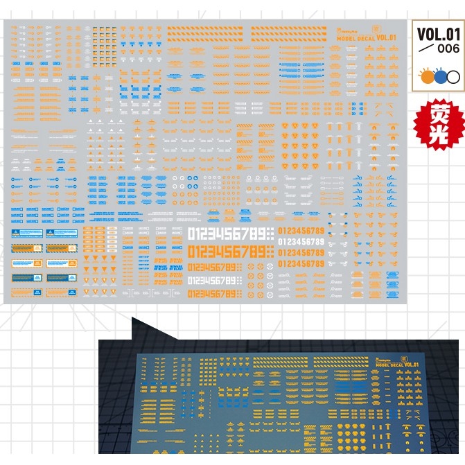 Decal nước dán mô hình Vol1 MHG số chữ huỳnh quang UV Warning Caution number Hobby Mio các loại