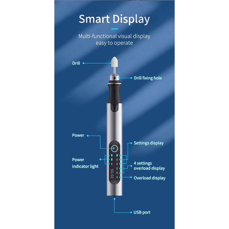 Dụng cụ SG02 máy khoan mài cắt mini cầm tay đánh bóng Smart Electric Polishing Pen grinder sander Qianli Mega-Idea