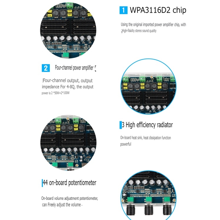 Mạch khuếch đại âm thanh 4 kênh 2*50W + 2*100W dual bass bluetooth 5.0 chất lượng cao Audio Amplifier A10266