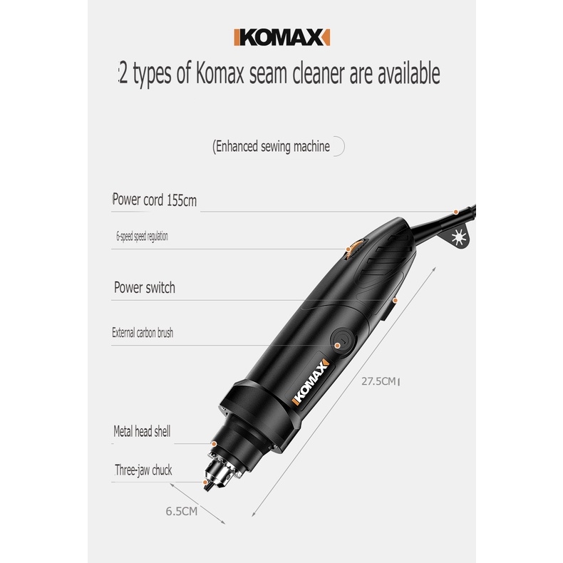 Dụng cụ KOMAX máy khoan cưa cắt mài thẳng cầm tay 260W Electric Grinder Straight Drill Brush 220v