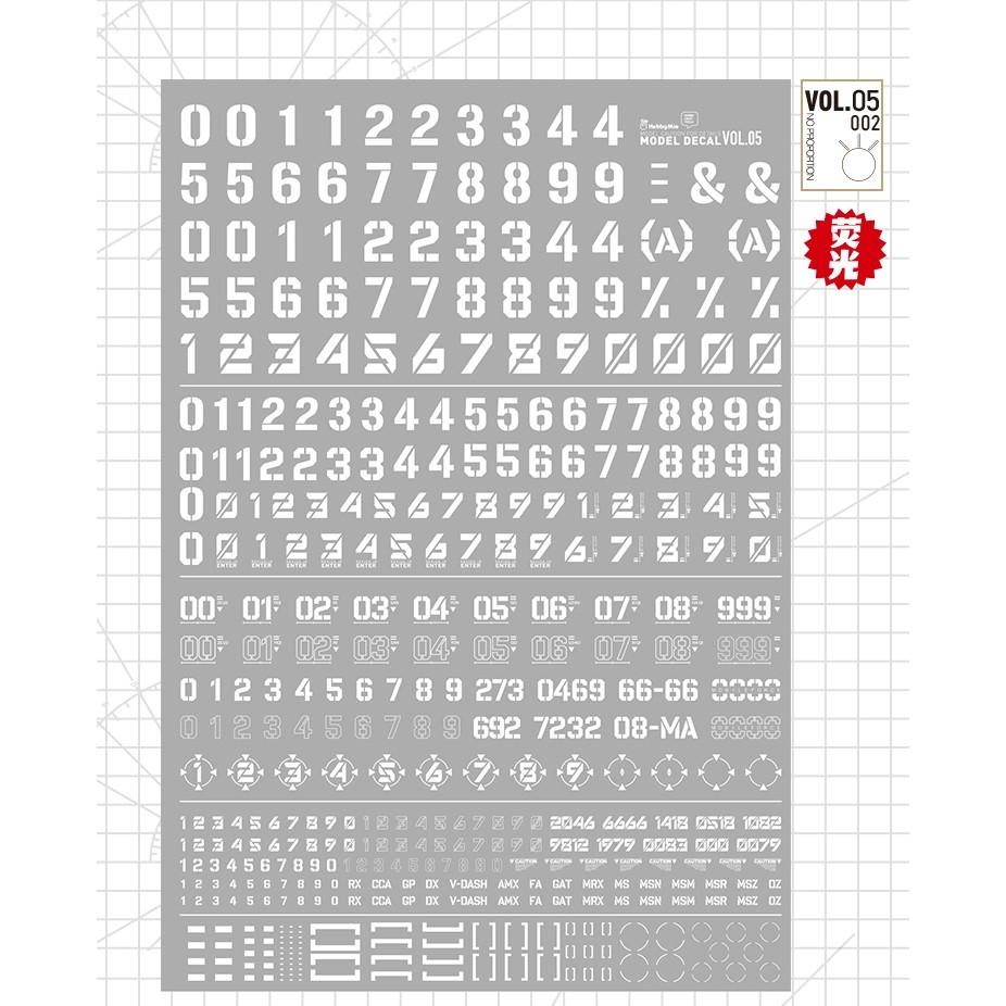 Decal nước Hobby Mio Vol5 Vol6 chữ số huỳnh quang UV Word Number các loại dán mô hình