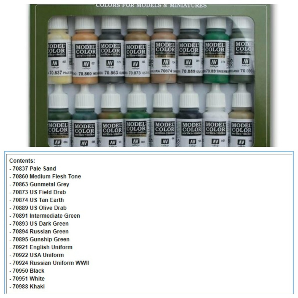 Bộ sơn mô hình AV Vallejo model color set 16 color các loại