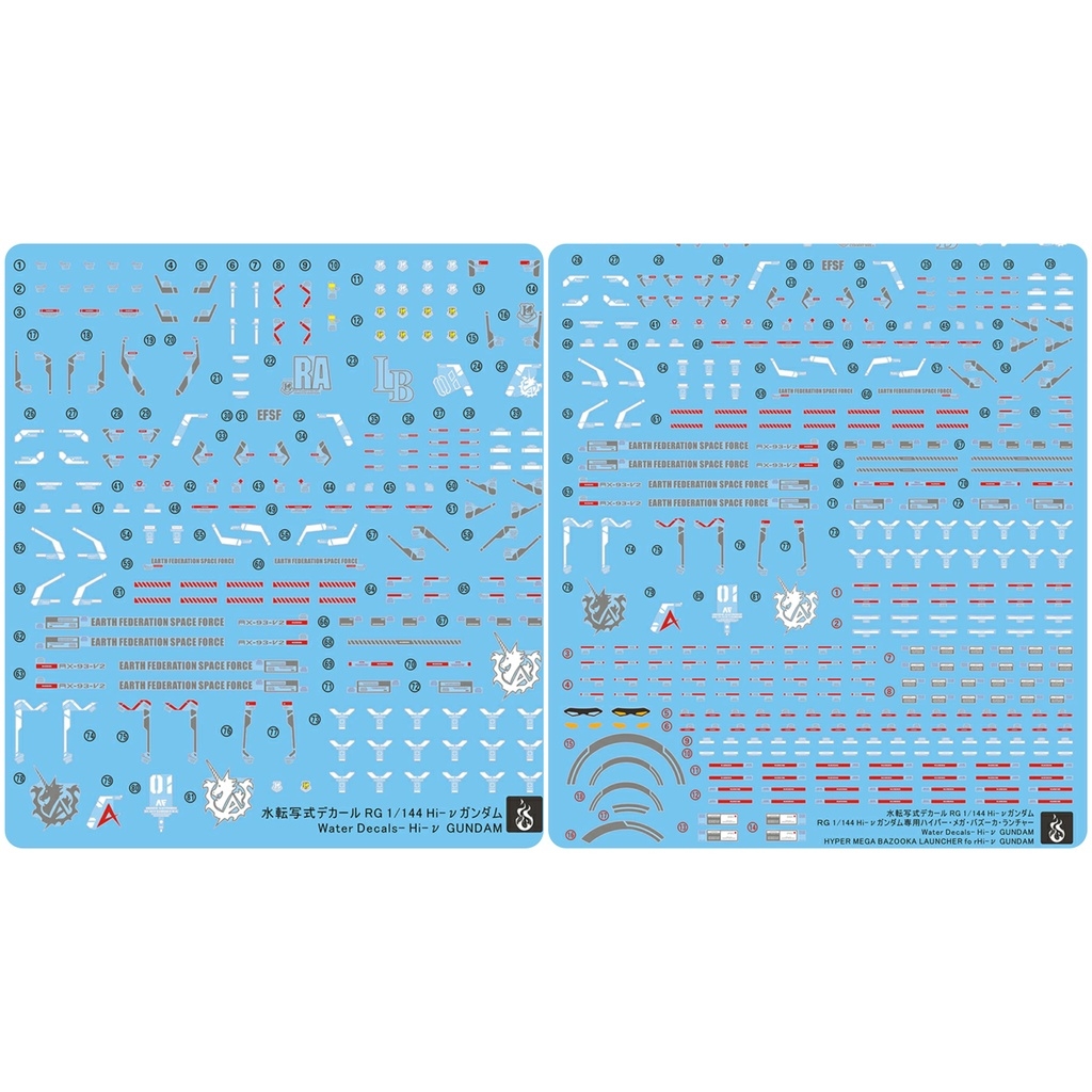 Decal nước dán mô hình RG Hi-nu HiNu gundam RX93-v2 | Hyper Mega Bazooka Launcher | HWS Water sticker