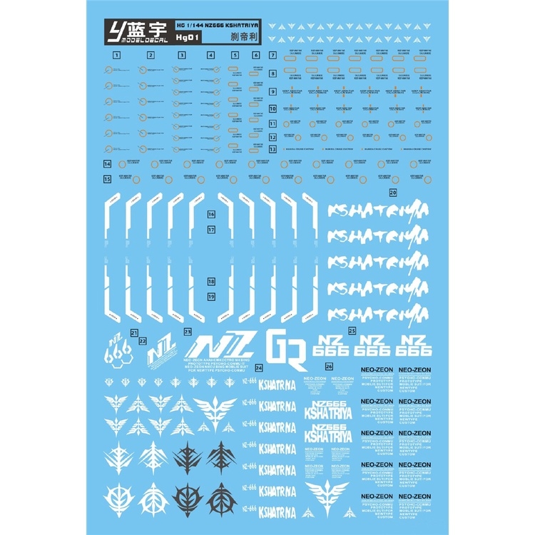 Decal nước dán mô hình MG HG Kshatriya - Water Sticker Tool hobby