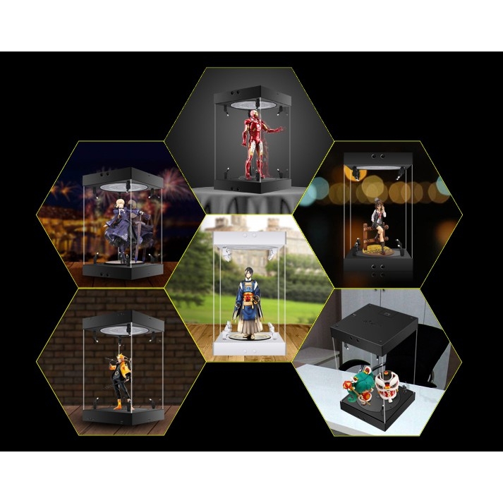 Hộp box mica bầy mô hình figure gundam - LED Spotlight Turntable Display Box