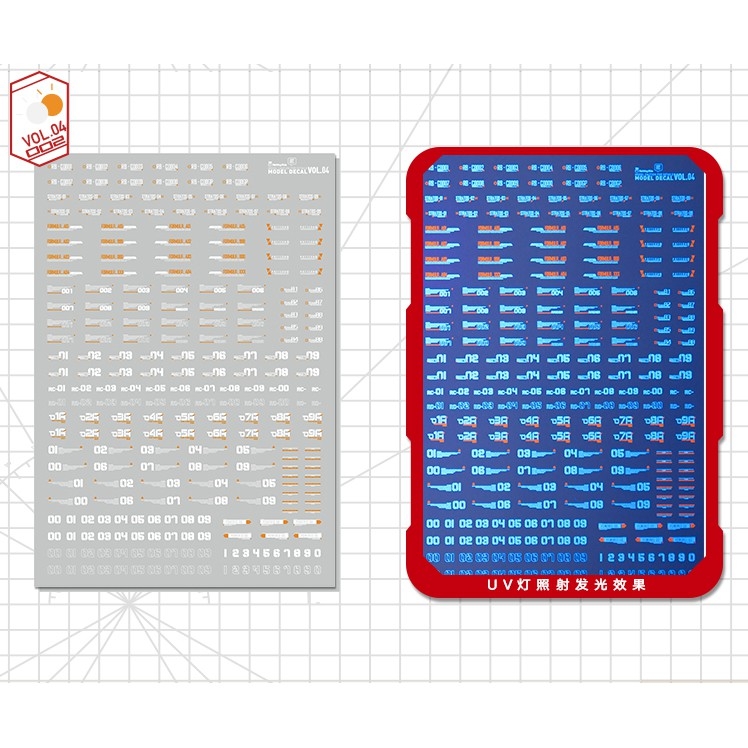 Decal nước dán mô hình Vol2 Vol4 số chữ huỳnh quang UV Warning Caution number Hobby Mio các loại