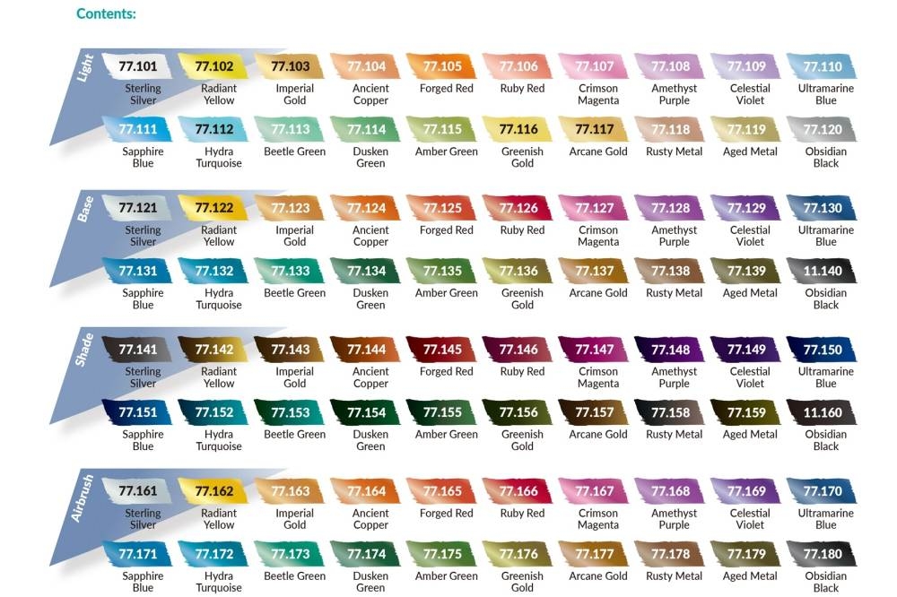 Sơn mô hình Vallejo AV77250 80 màu True Metallic Metal Case set colors