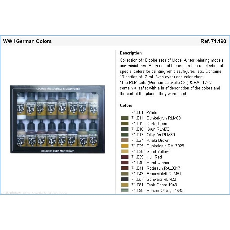 Bộ sơn mô hình AV Vallejo model color set 16 color các loại