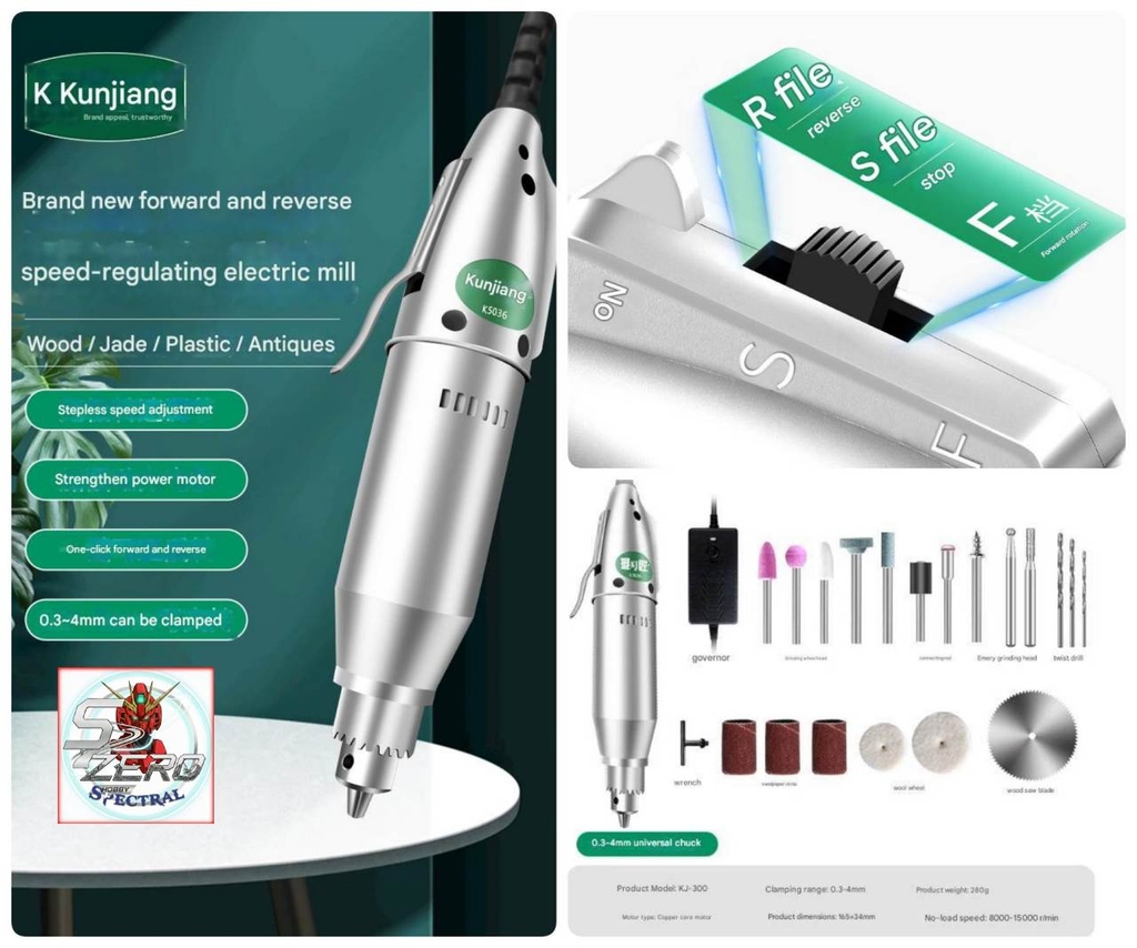 Máy khoan mài điêu khắc đánh bóng cầm tay đảo chiều Mini KJ300 KUN JIANG Electric Drill Grinder Multi-Function