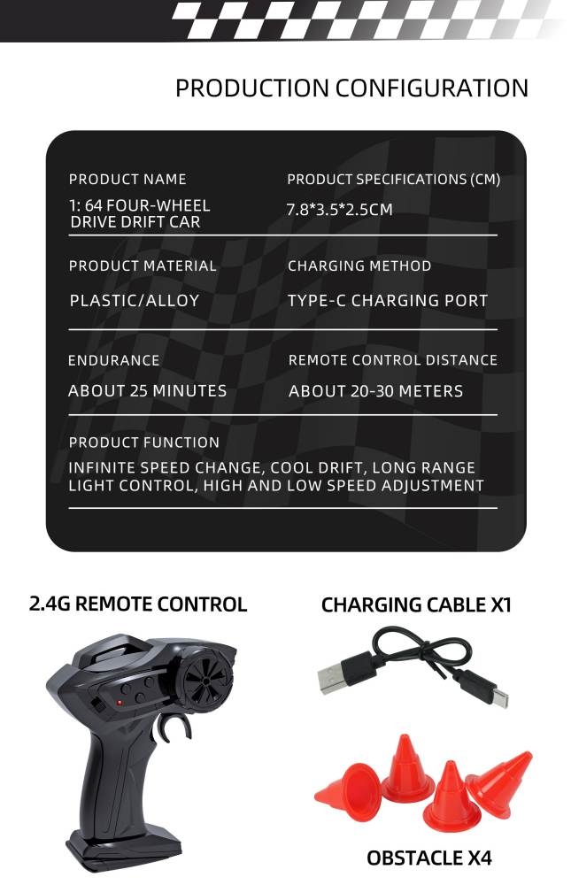 Ô tô điều khiển RC Drift Car 1:64 mini racing 2.4G 4WD - FAYEE Model