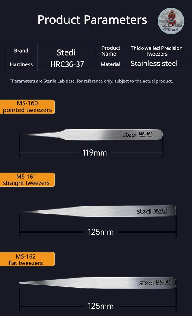 Nhíp độ chính xác cao thành dày thép không gỉ Stedi Thick-walled Strong Precision Tweezers