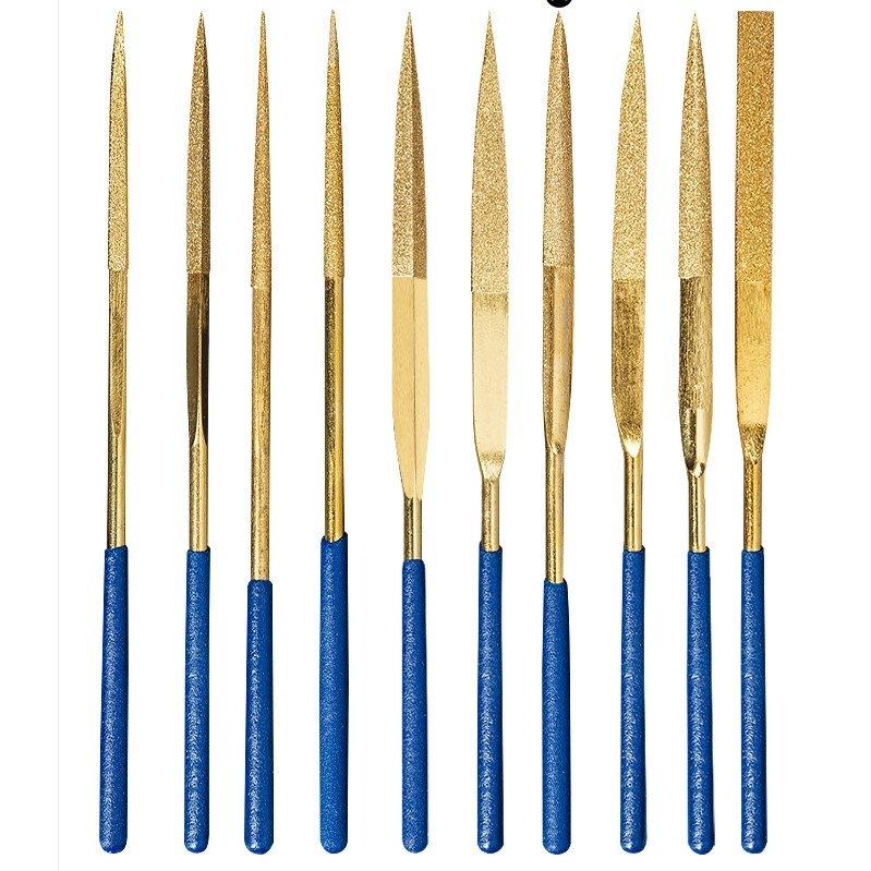 Dụng cụ nhám dũa mô hình mini bộ 10 cây Diamond file titanium plated metal jade grinding