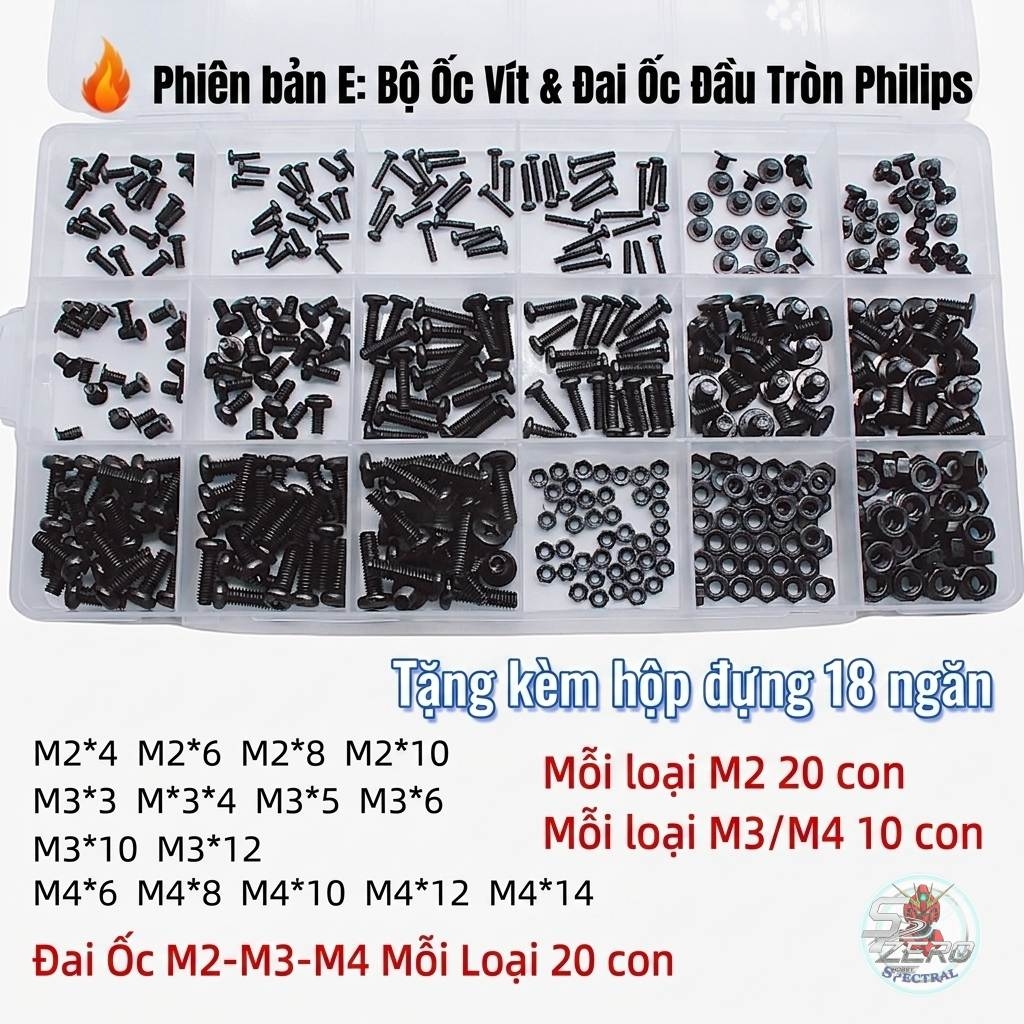 Bộ ốc vít và đai ốc đầu tròn Philips các cỡ M2 M2.5 M3 M4