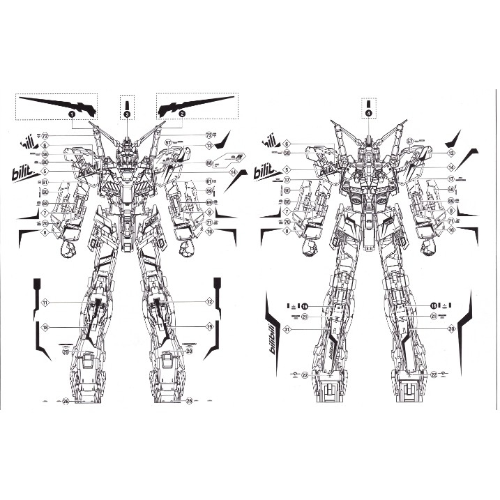Decal nước dán mô hình RG HG UNICORN BANSHEE Full Armor FA Perfectibility Water sticker