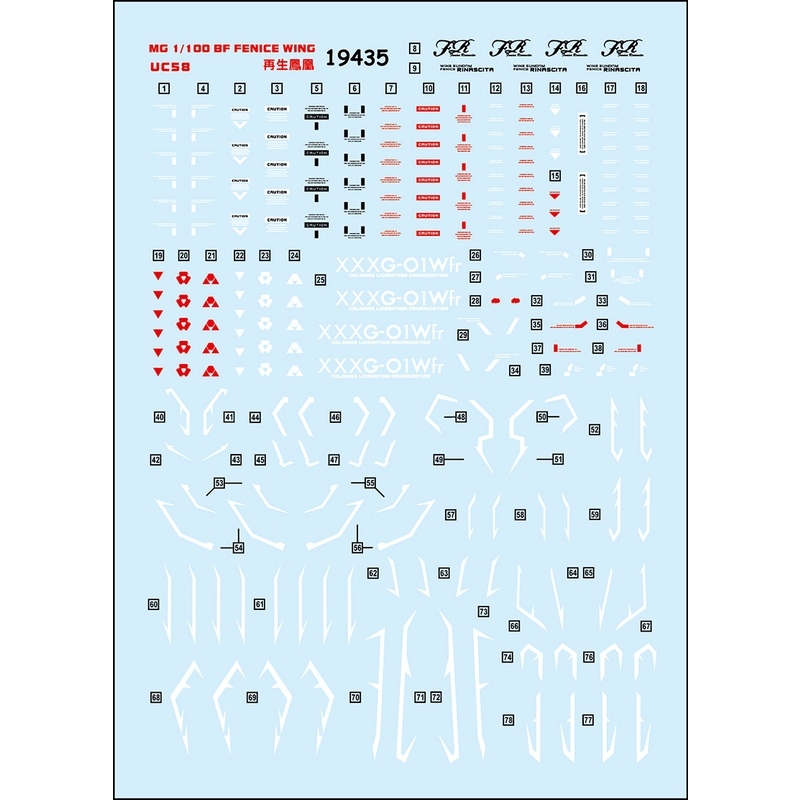Decal nước dán mô hình Wing Fenice Rinascita Gundam MG HG các loại - Water sticker