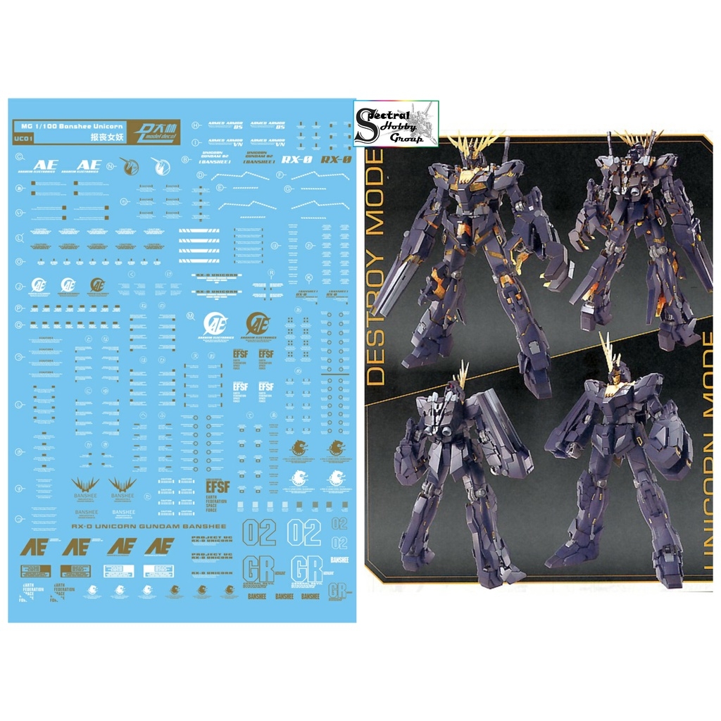 Decal nước dán mô hình Unicorn BANSHEE 02 Gundam Norn MG HG Mega size MGEX Water sticker