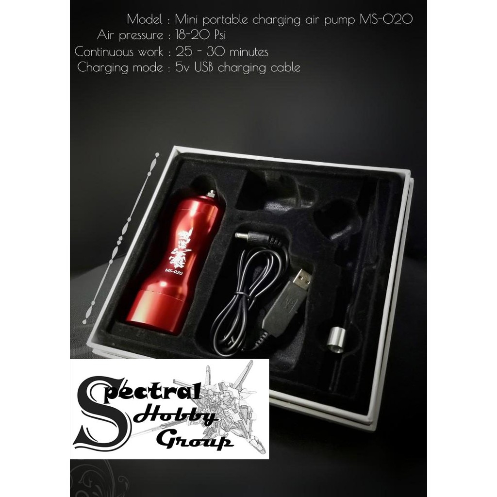 Máy nén khí máy sơn mô hình Airbrush hobby MS-020 | Royalmax mini rechargeable air pump portable