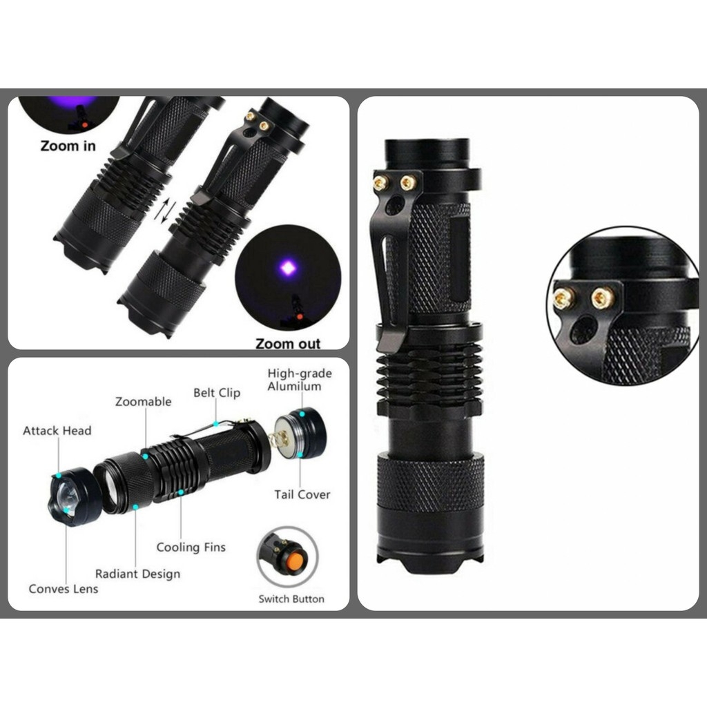 Đèn pin led tia cực tím huỳnh quang UV soi tiền soi phát quang các loại (không kèm pin)