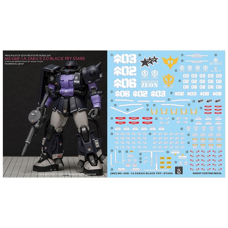 Decal nước dán mô hình Zaku UC các loại PG MG RG HG 1/48 phantom black tri stars matsunaga Water sticker
