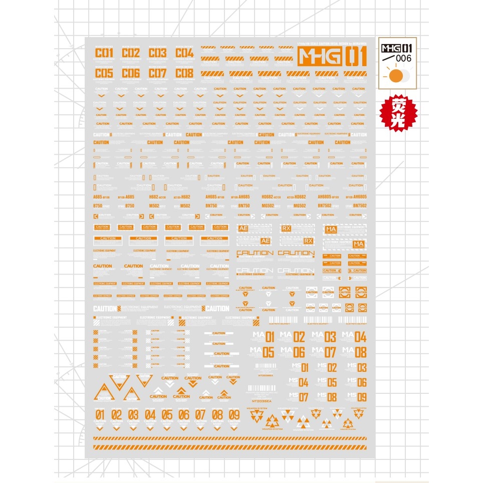 Decal nước dán mô hình Vol1 MHG số chữ huỳnh quang UV Warning Caution number Hobby Mio các loại