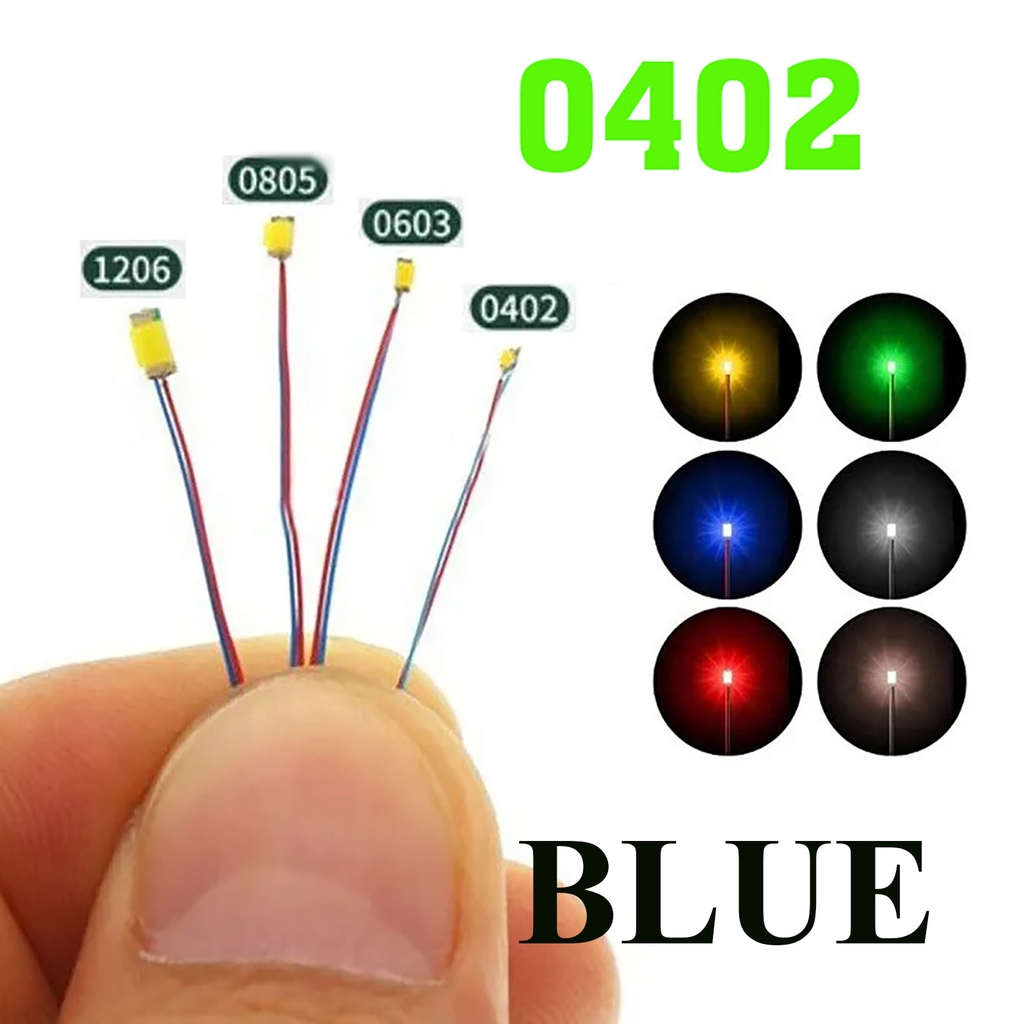 Bộ 10 Led SMD mini siêu nhỏ đấu sẵn dây kèm trở  0805 0603 0402 (3-5v) DIY độ mô hình gundam lego figure