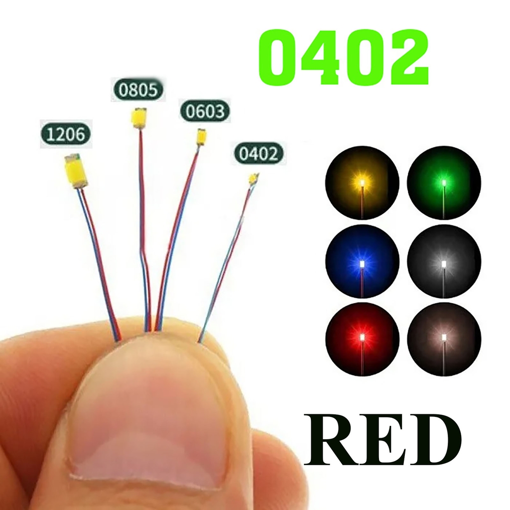 Bộ 10 Led SMD mini siêu nhỏ đấu sẵn dây kèm trở  0805 0603 0402 (3-5v) DIY độ mô hình gundam lego figure