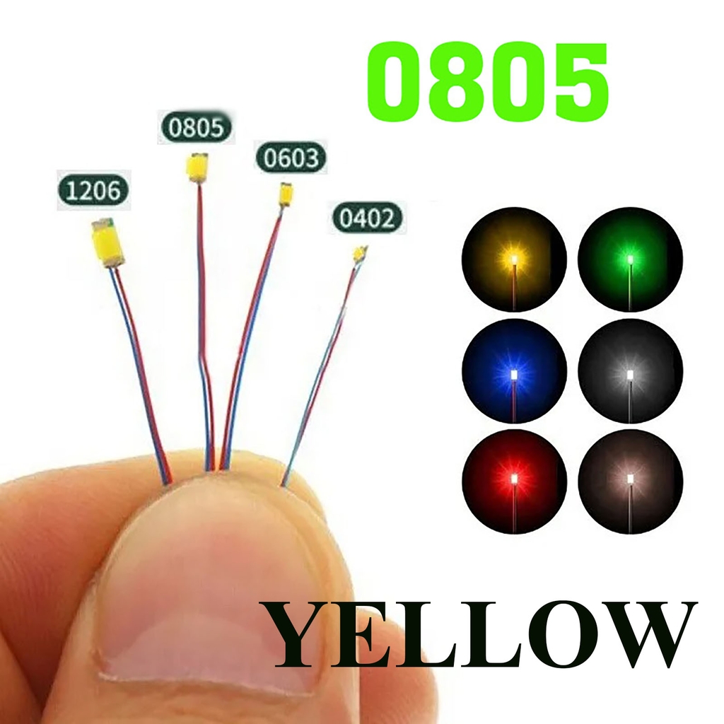 Bộ 10 Led SMD mini siêu nhỏ đấu sẵn dây kèm trở  0805 0603 0402 (3-5v) DIY độ mô hình gundam lego figure