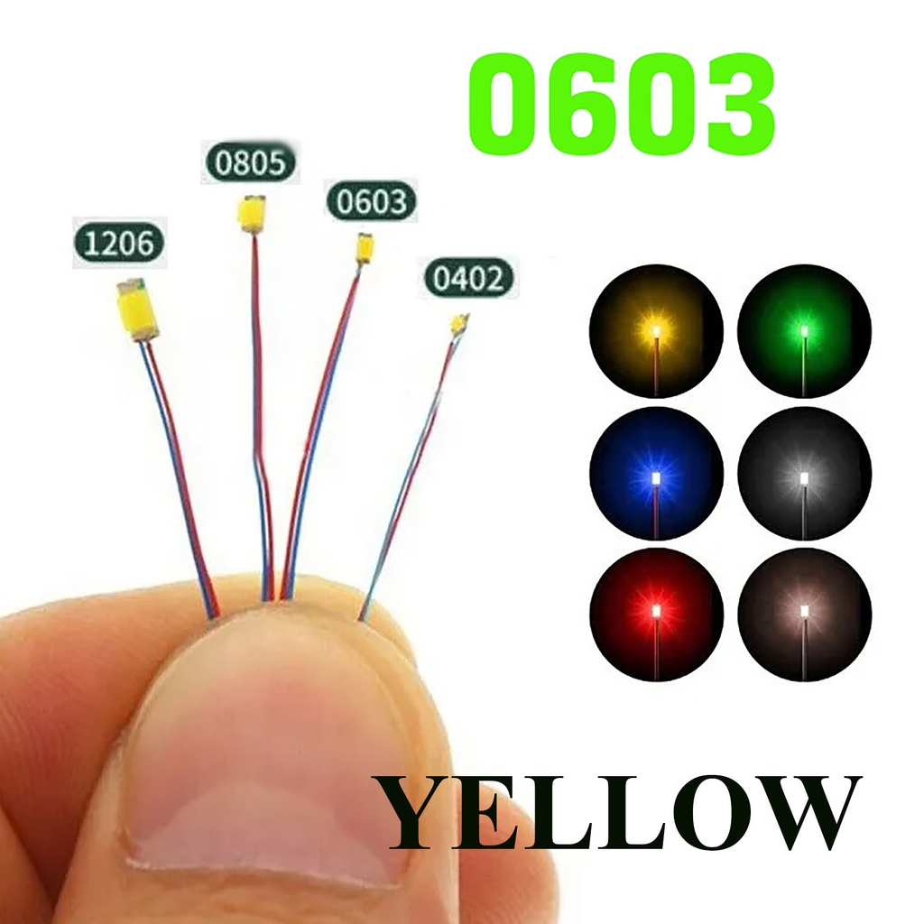 Bộ 10 Led SMD mini siêu nhỏ đấu sẵn dây kèm trở  0805 0603 0402 (3-5v) DIY độ mô hình gundam lego figure