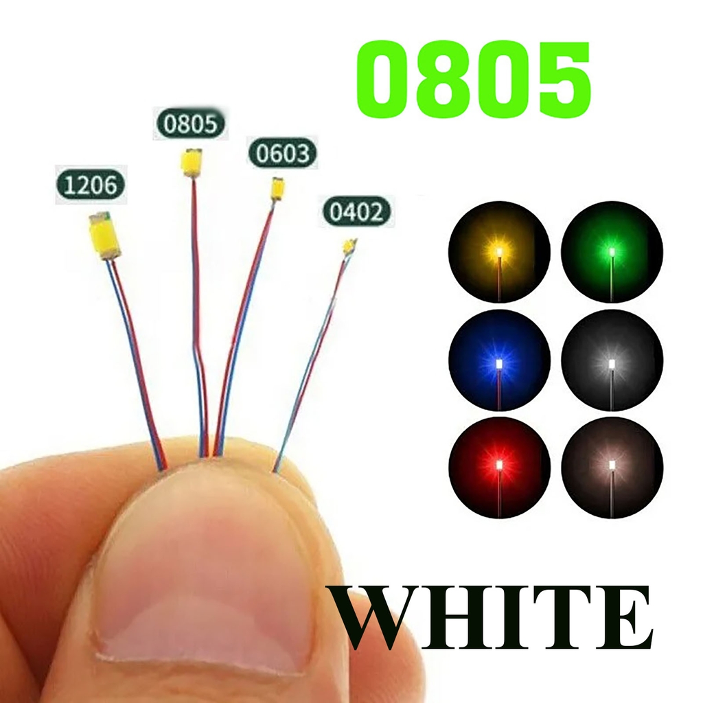 Bộ 10 Led SMD mini siêu nhỏ đấu sẵn dây kèm trở  0805 0603 0402 (3-5v) DIY độ mô hình gundam lego figure