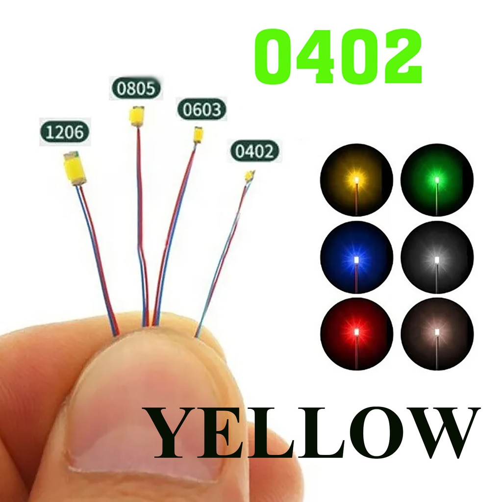 Bộ 10 Led SMD mini siêu nhỏ đấu sẵn dây kèm trở  0805 0603 0402 (3-5v) DIY độ mô hình gundam lego figure