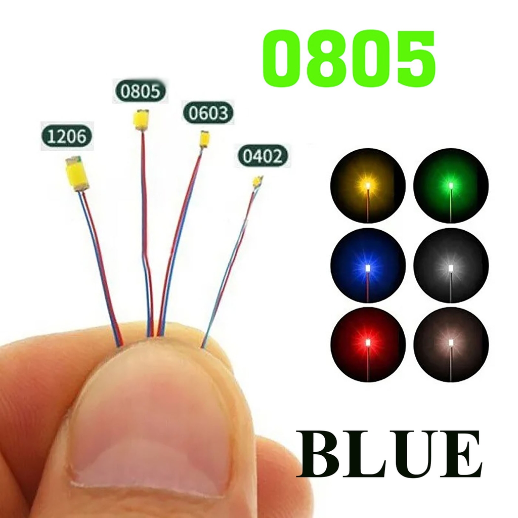 Bộ 10 Led SMD mini siêu nhỏ đấu sẵn dây kèm trở  0805 0603 0402 (3-5v) DIY độ mô hình gundam lego figure