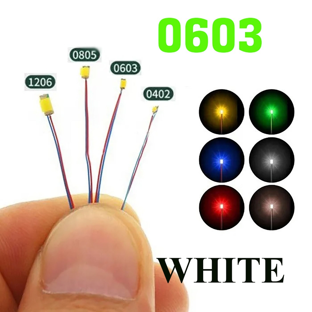 Bộ 10 Led SMD mini siêu nhỏ đấu sẵn dây kèm trở  0805 0603 0402 (3-5v) DIY độ mô hình gundam lego figure